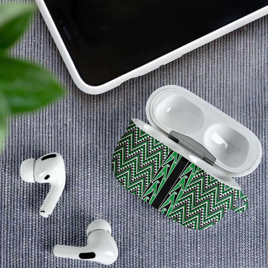 New Zealand Maori Niho Taniwha AirPods Case Kakariki Mangopare and Puhoro Pattern - Polynesian Pride