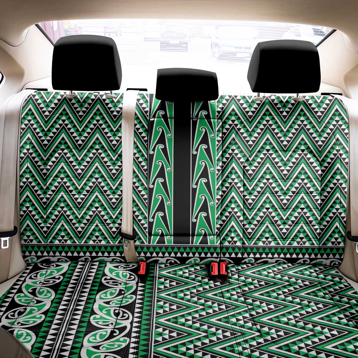 New Zealand Maori Niho Taniwha Back Car Seat Cover Kakariki Mangopare and Puhoro Pattern