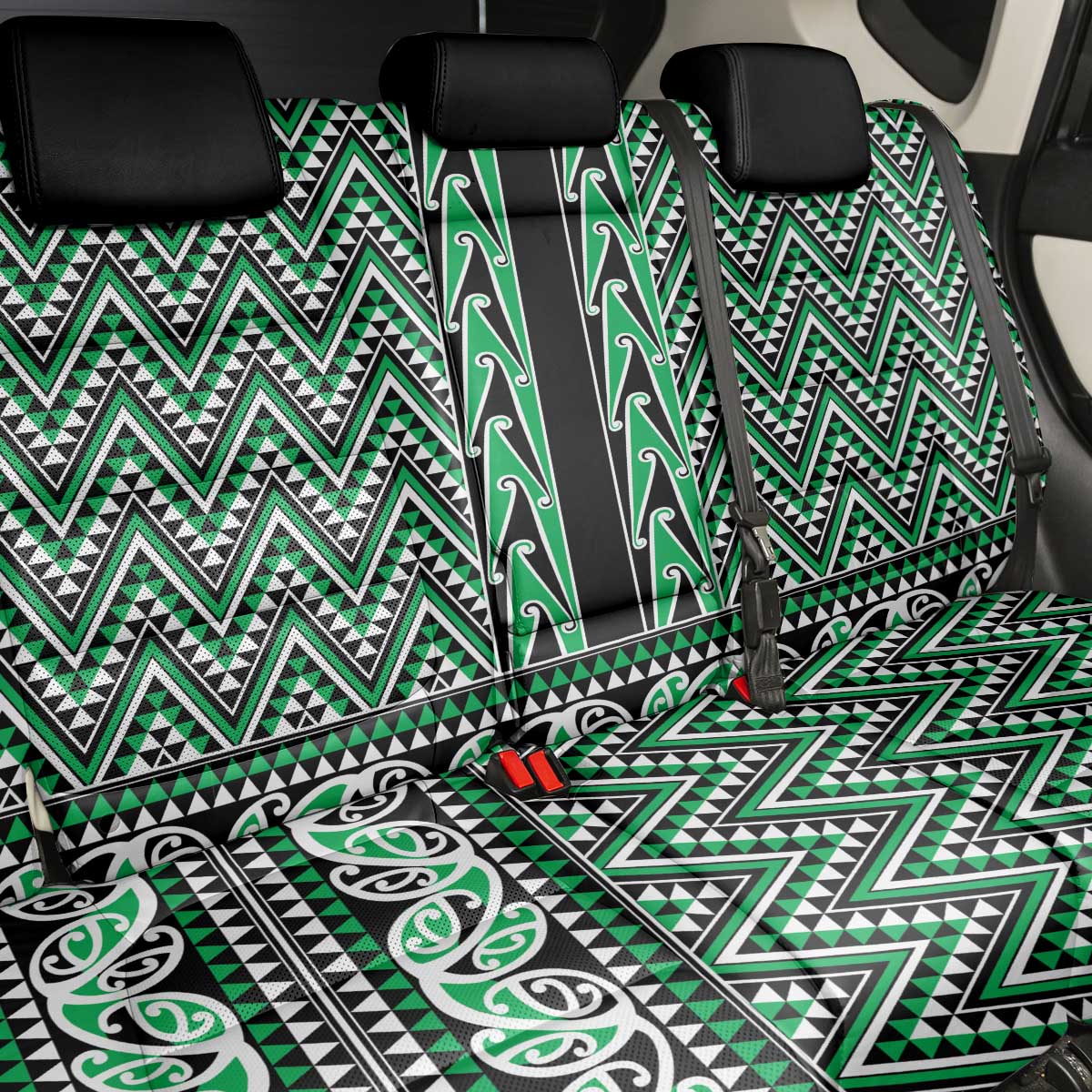 New Zealand Maori Niho Taniwha Back Car Seat Cover Kakariki Mangopare and Puhoro Pattern