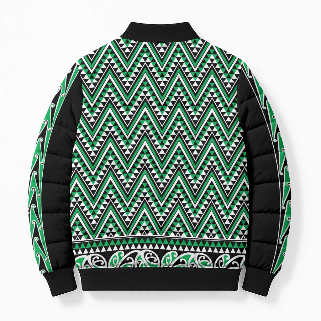 New Zealand Maori Niho Taniwha Bomber Puffer Jacket Kakariki Mangopare and Puhoro Pattern - Polynesian Pride