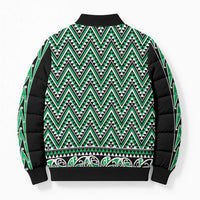 New Zealand Maori Niho Taniwha Bomber Puffer Jacket Kakariki Mangopare and Puhoro Pattern - Polynesian Pride