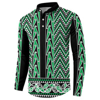 New Zealand Maori Niho Taniwha Button Sweatshirt Kakariki Mangopare and Puhoro Pattern