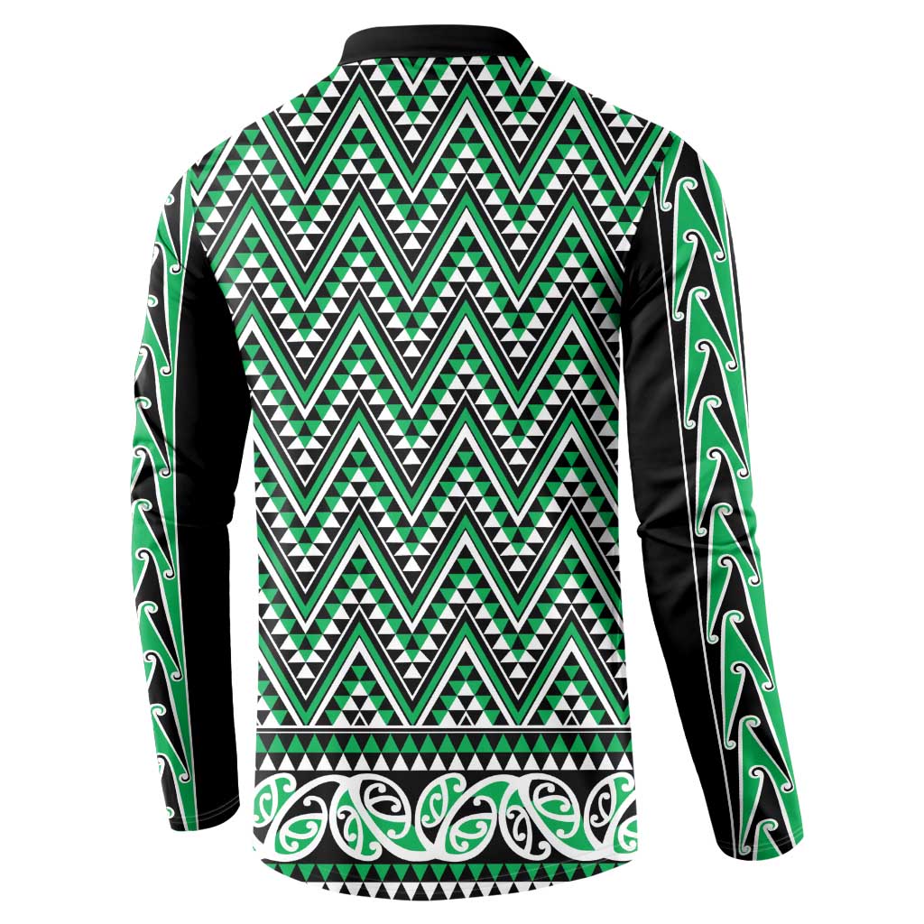 New Zealand Maori Niho Taniwha Button Sweatshirt Kakariki Mangopare and Puhoro Pattern