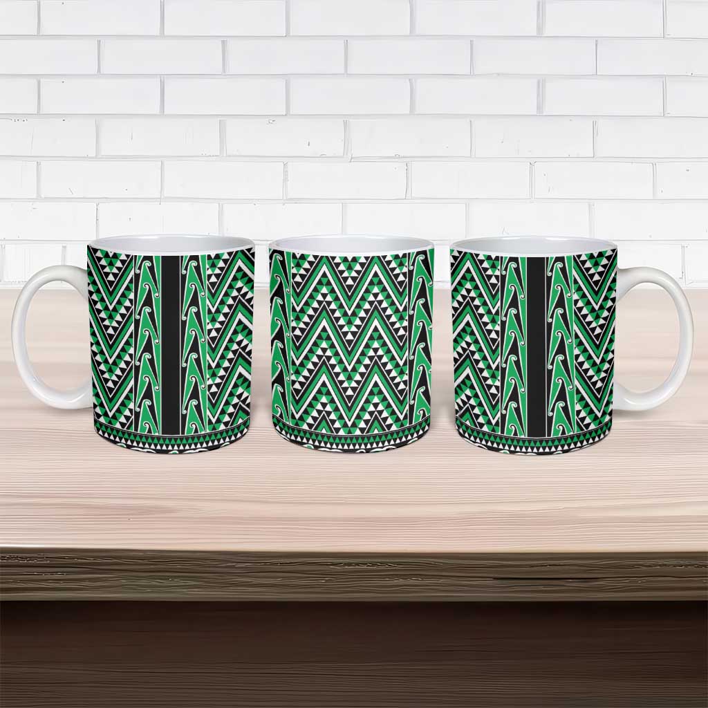 New Zealand Maori Niho Taniwha Ceramic Mug Kakariki Mangopare and Puhoro Pattern - Polynesian Pride
