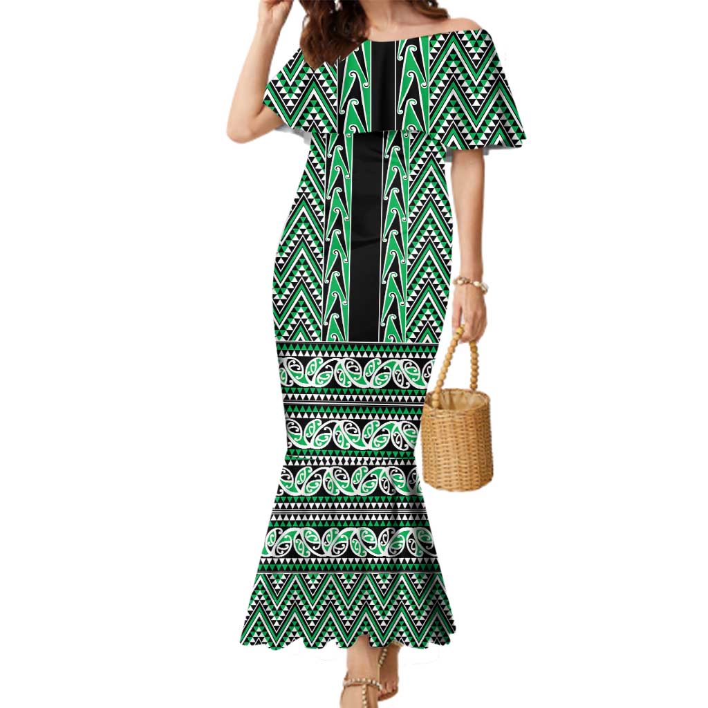 New Zealand Maori Niho Taniwha Family Matching Mermaid Dress and Hawaiian Shirt Kakariki Mangopare and Puhoro Pattern