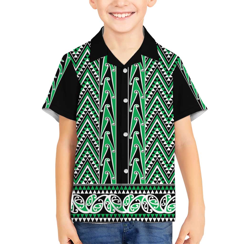 New Zealand Maori Niho Taniwha Family Matching Puletasi and Hawaiian Shirt Kakariki Mangopare and Puhoro Pattern