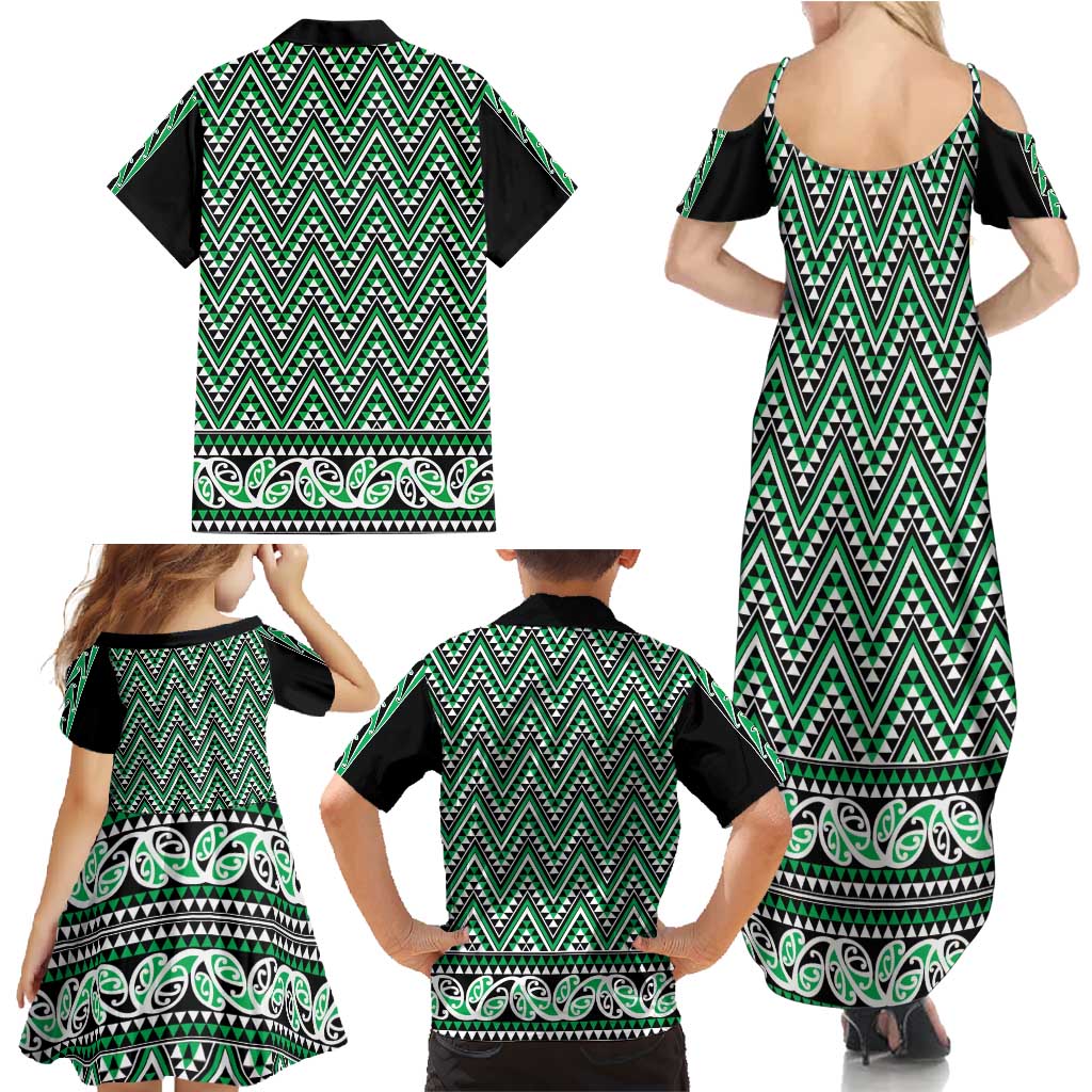 New Zealand Maori Niho Taniwha Family Matching Summer Maxi Dress and Hawaiian Shirt Kakariki Mangopare and Puhoro Pattern