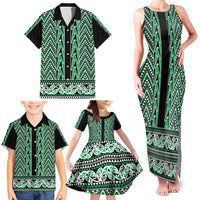New Zealand Maori Niho Taniwha Family Matching Tank Maxi Dress and Hawaiian Shirt Kakariki Mangopare and Puhoro Pattern