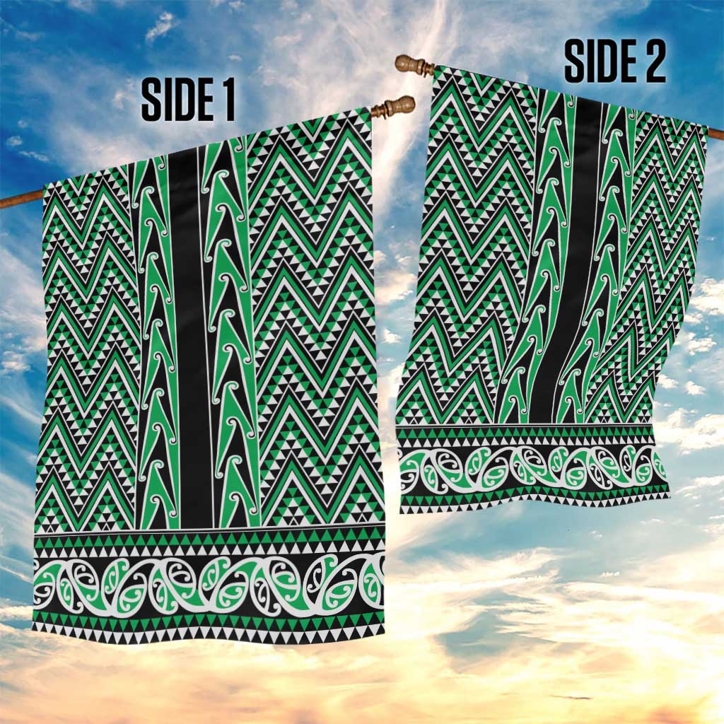 New Zealand Maori Niho Taniwha Garden Flag Kakariki Mangopare and Puhoro Pattern