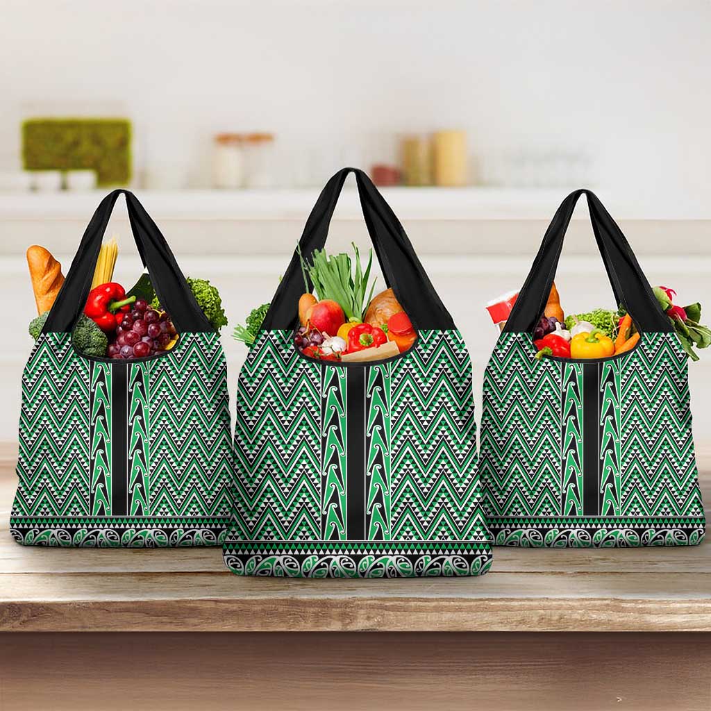 New Zealand Maori Niho Taniwha Grocery Bag Kakariki Mangopare and Puhoro Pattern LT9 3-pack One Size Green - Polynesian Pride