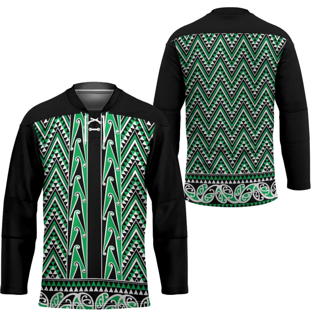 New Zealand Maori Niho Taniwha Hockey Jersey Kakariki Mangopare and Puhoro Pattern - Polynesian Pride