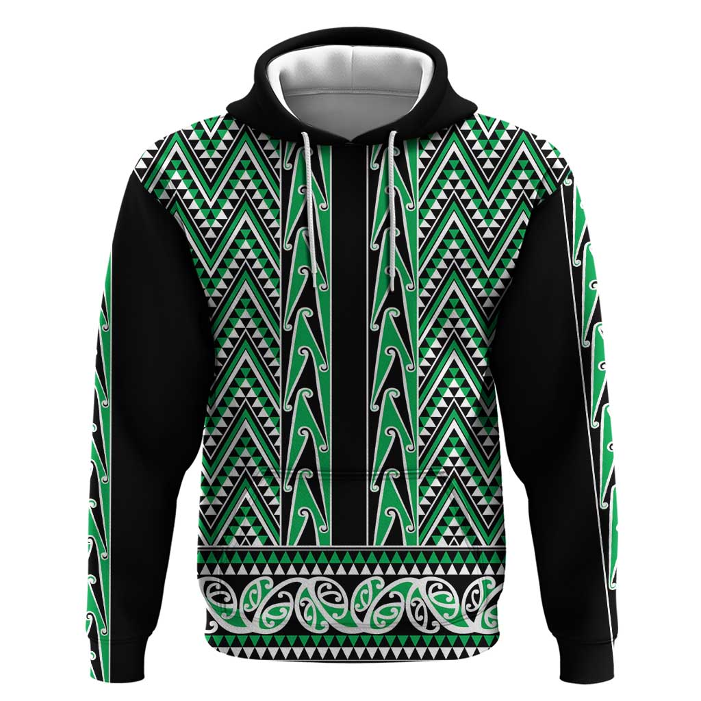New Zealand Maori Niho Taniwha Hoodie Kakariki Mangopare and Puhoro Pattern