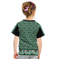 New Zealand Maori Niho Taniwha Kid T Shirt Kakariki Mangopare and Puhoro Pattern