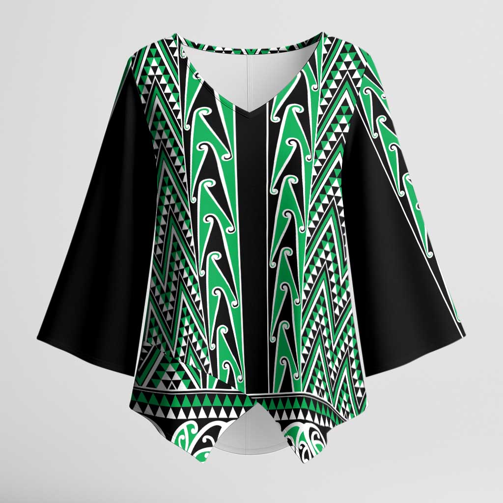 New Zealand Maori Niho Taniwha Kimono Sleeve Blouse Kakariki Mangopare and Puhoro Pattern - Polynesian Pride