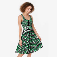 New Zealand Maori Niho Taniwha Midi Dress Kakariki Mangopare and Puhoro Pattern - Polynesian Pride