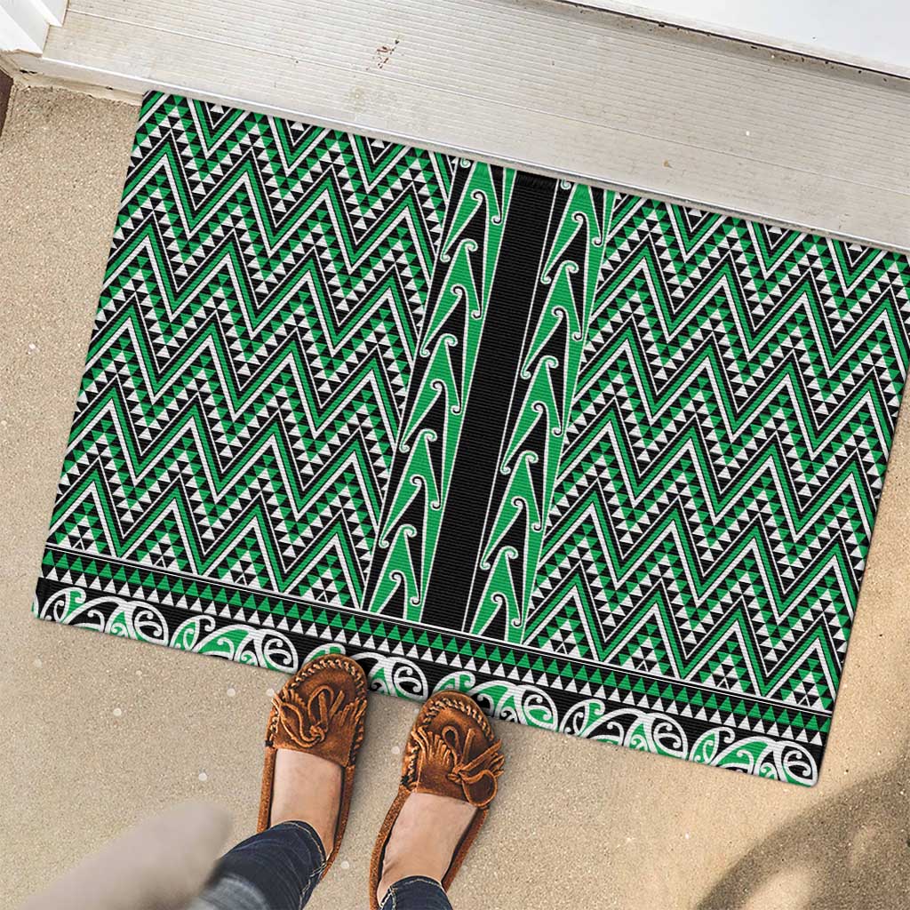 New Zealand Maori Niho Taniwha Rubber Doormat Kakariki Mangopare and Puhoro Pattern