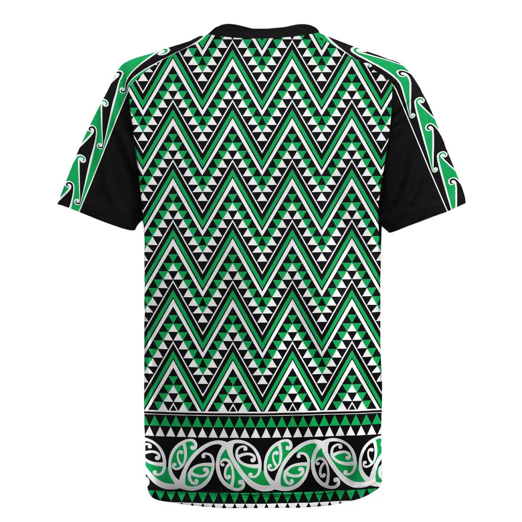 New Zealand Maori Niho Taniwha Rugby Jersey Kakariki Mangopare and Puhoro Pattern