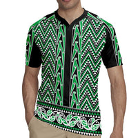 New Zealand Maori Niho Taniwha Rugby Jersey Kakariki Mangopare and Puhoro Pattern