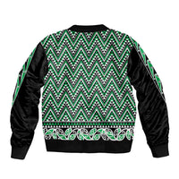 New Zealand Maori Niho Taniwha Sleeve Zip Bomber Jacket Kakariki Mangopare and Puhoro Pattern