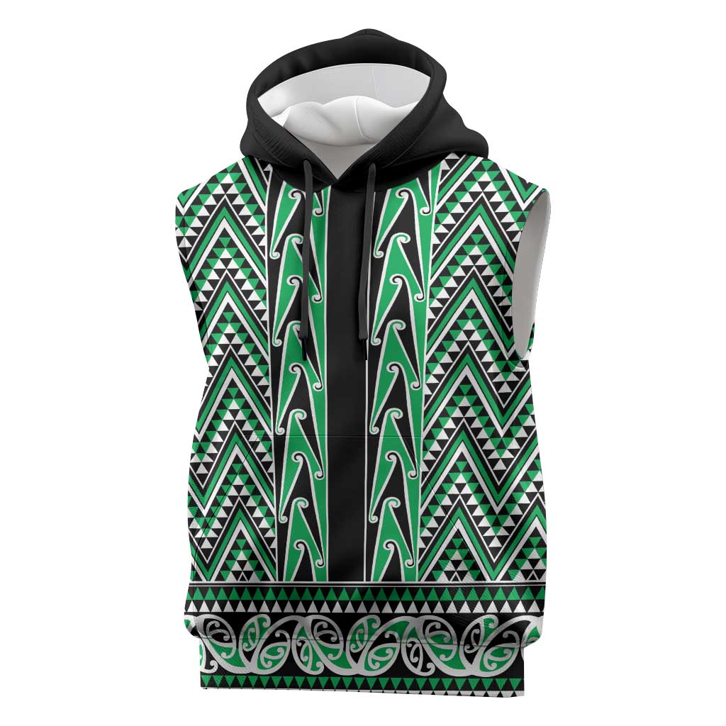 New Zealand Maori Niho Taniwha Sleeveless Hoodie Kakariki Mangopare and Puhoro Pattern - Polynesian Pride