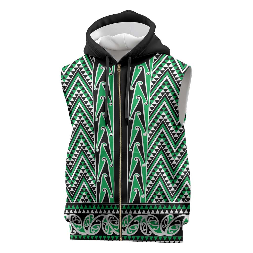 New Zealand Maori Niho Taniwha Sleeveless Zip Hoodie Kakariki Mangopare and Puhoro Pattern - Polynesian Pride