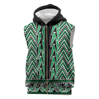 New Zealand Maori Niho Taniwha Sleeveless Zip Hoodie Kakariki Mangopare and Puhoro Pattern - Polynesian Pride