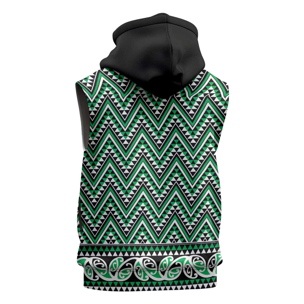 New Zealand Maori Niho Taniwha Sleeveless Zip Hoodie Kakariki Mangopare and Puhoro Pattern - Polynesian Pride