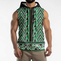 New Zealand Maori Niho Taniwha Sleeveless Zip Hoodie Kakariki Mangopare and Puhoro Pattern - Polynesian Pride