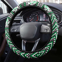 New Zealand Maori Niho Taniwha Steering Wheel Cover Kakariki Mangopare and Puhoro Pattern