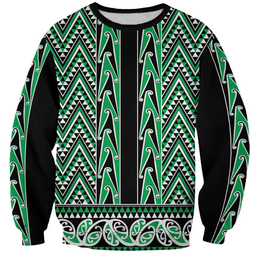 New Zealand Maori Niho Taniwha Sweatshirt Kakariki Mangopare and Puhoro Pattern