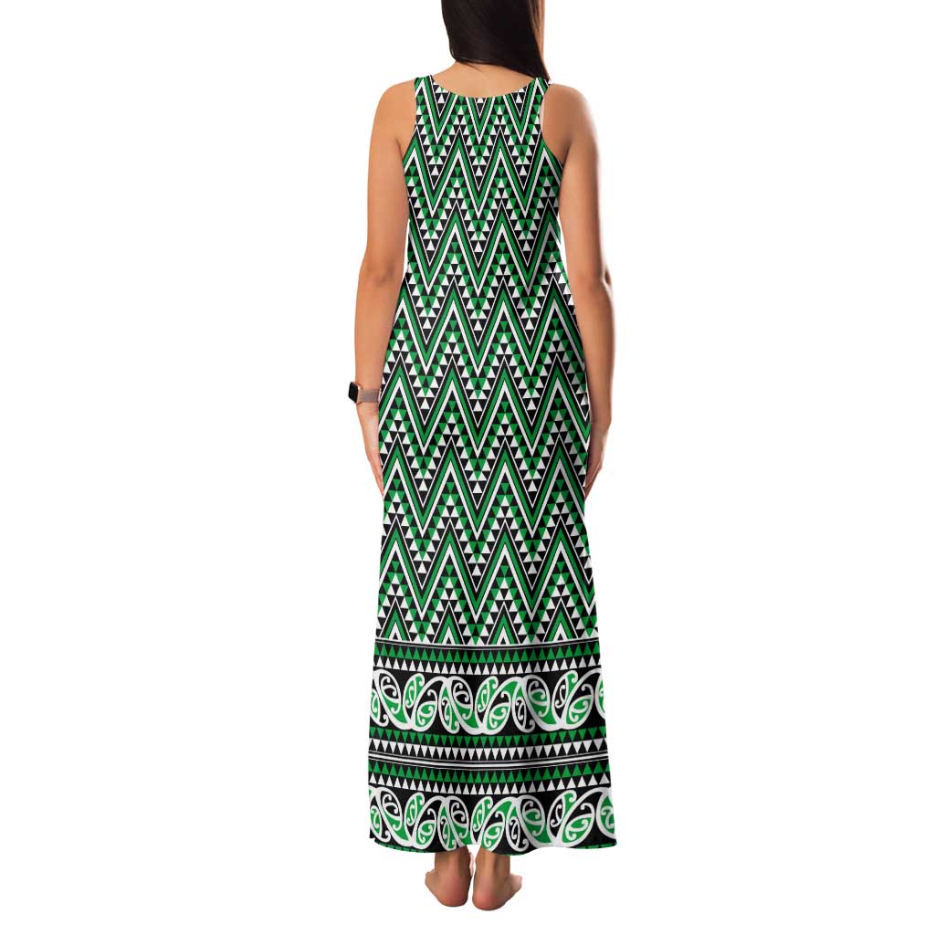 New Zealand Maori Niho Taniwha Tank Maxi Dress Kakariki Mangopare and Puhoro Pattern