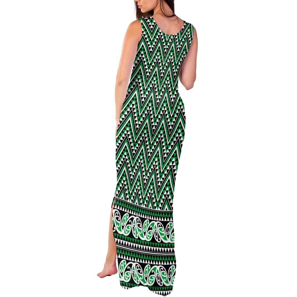 New Zealand Maori Niho Taniwha Tank Maxi Dress Kakariki Mangopare and Puhoro Pattern