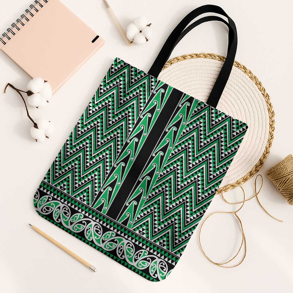 New Zealand Maori Niho Taniwha Tote Bag Kakariki Mangopare and Puhoro Pattern - Polynesian Pride