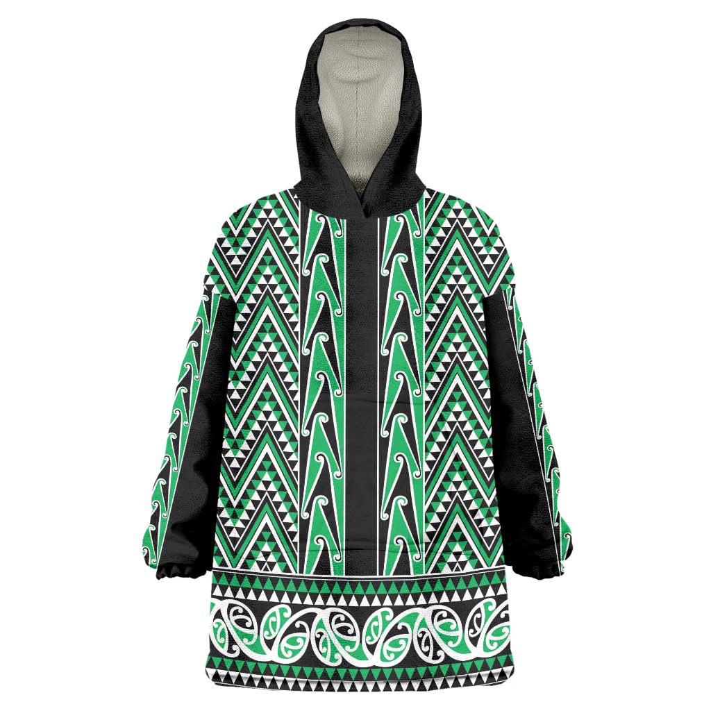New Zealand Maori Niho Taniwha Wearable Blanket Hoodie Kakariki Mangopare and Puhoro Pattern