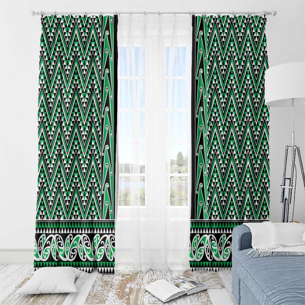 New Zealand Maori Niho Taniwha Window Curtain Kakariki Mangopare and Puhoro Pattern