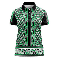 New Zealand Maori Niho Taniwha Women Polo Shirt Kakariki Mangopare and Puhoro Pattern