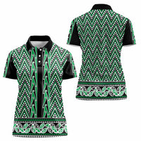 New Zealand Maori Niho Taniwha Women Polo Shirt Kakariki Mangopare and Puhoro Pattern