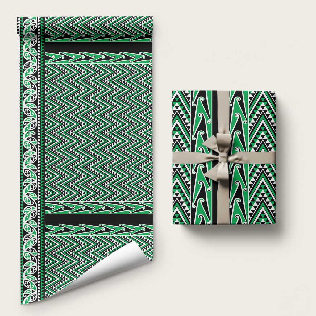 New Zealand Maori Niho Taniwha Wrapping Paper Kakariki Mangopare and Puhoro Pattern - Polynesian Pride
