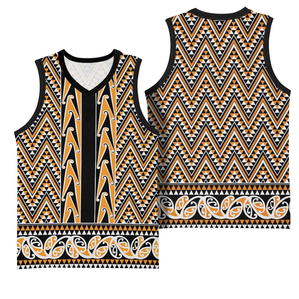 New Zealand Maori Niho Taniwha Basketball Jersey Karaka Mangopare and Puhoro Pattern - Polynesian Pride