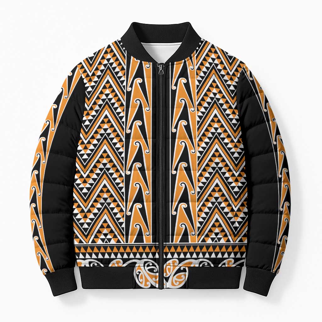 New Zealand Maori Niho Taniwha Bomber Puffer Jacket Karaka Mangopare and Puhoro Pattern - Polynesian Pride