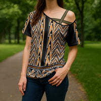 New Zealand Maori Niho Taniwha Cross Shoulder Shirt Karaka Mangopare and Puhoro Pattern - Polynesian Pride