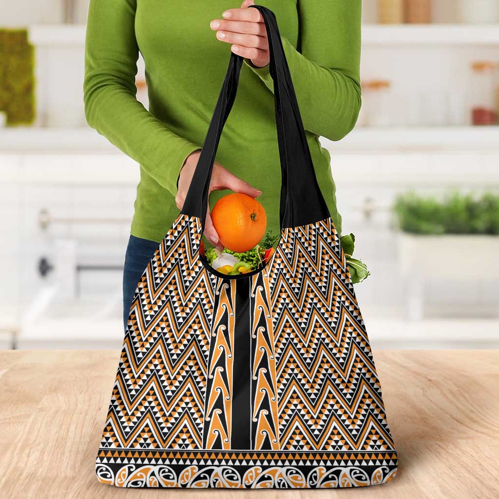 New Zealand Maori Niho Taniwha Grocery Bag Karaka Mangopare and Puhoro Pattern