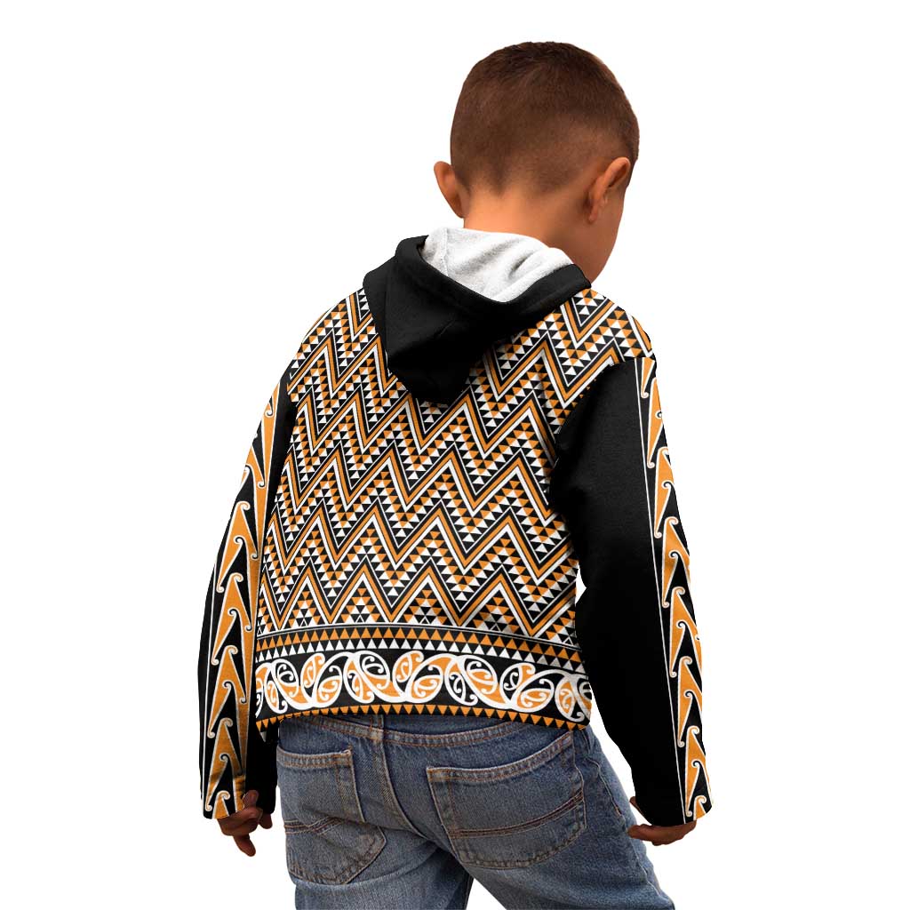 New Zealand Maori Niho Taniwha Kid Hoodie Karaka Mangopare and Puhoro Pattern