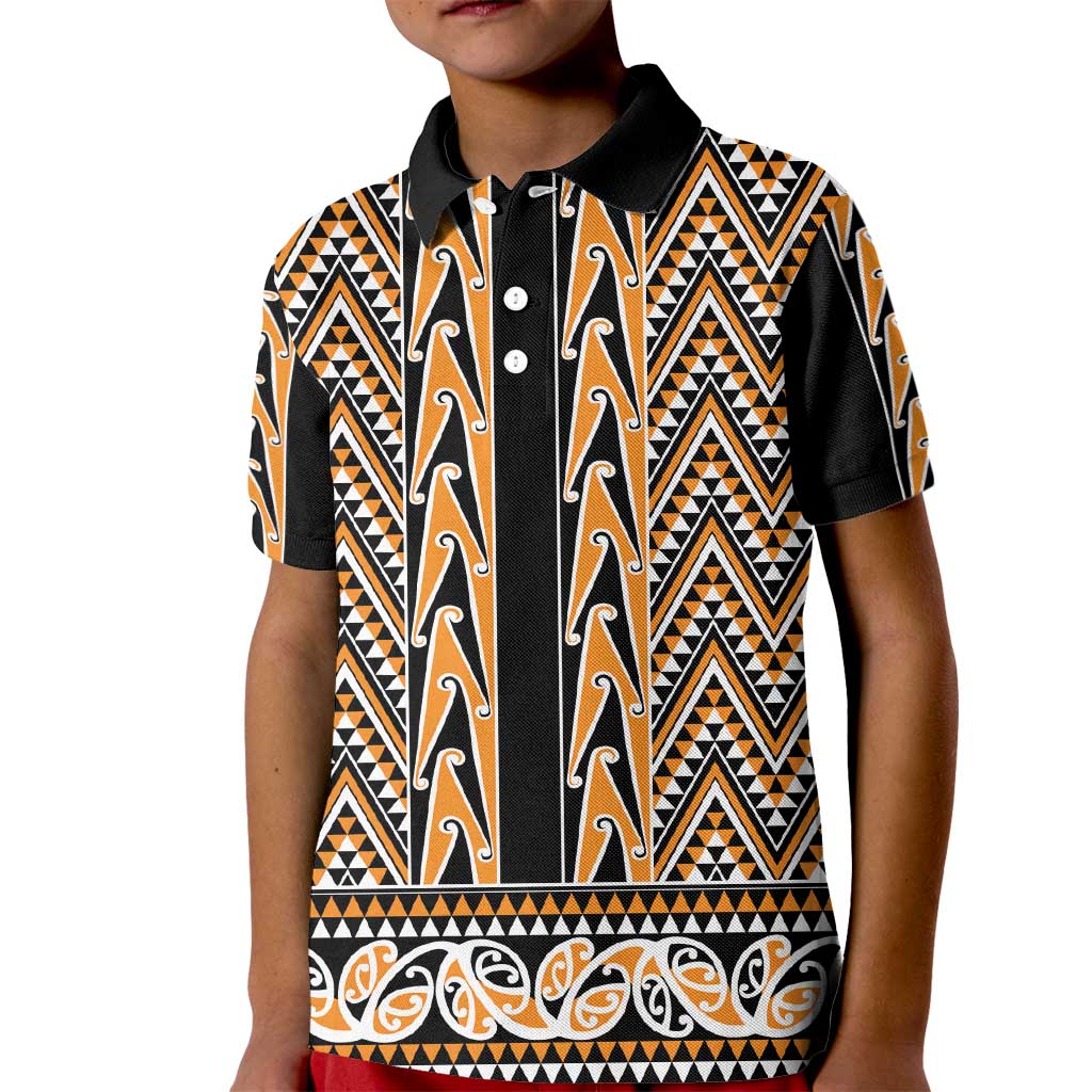 New Zealand Maori Niho Taniwha Kid Polo Shirt Karaka Mangopare and Puhoro Pattern