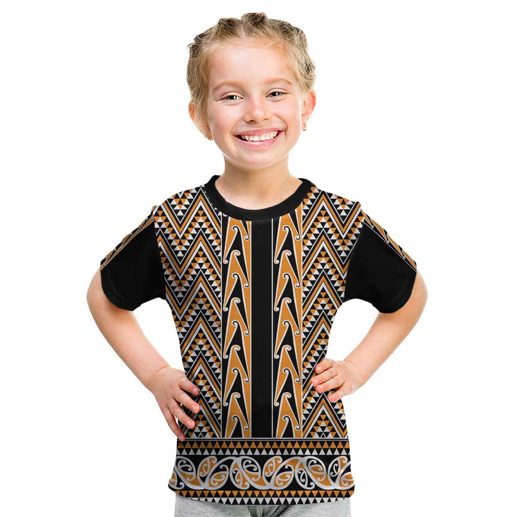 New Zealand Maori Niho Taniwha Kid T Shirt Karaka Mangopare and Puhoro Pattern