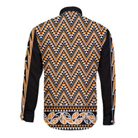 New Zealand Maori Niho Taniwha Long Sleeve Button Shirt Karaka Mangopare and Puhoro Pattern