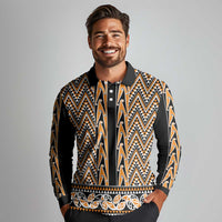 New Zealand Maori Niho Taniwha Long Sleeve Polo Shirt Karaka Mangopare and Puhoro Pattern