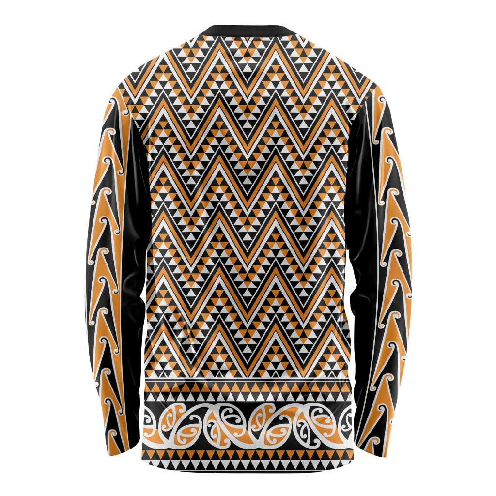 New Zealand Maori Niho Taniwha Long Sleeve Shirt Karaka Mangopare and Puhoro Pattern