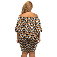 New Zealand Maori Niho Taniwha Off Shoulder Short Dress Karaka Mangopare and Puhoro Pattern