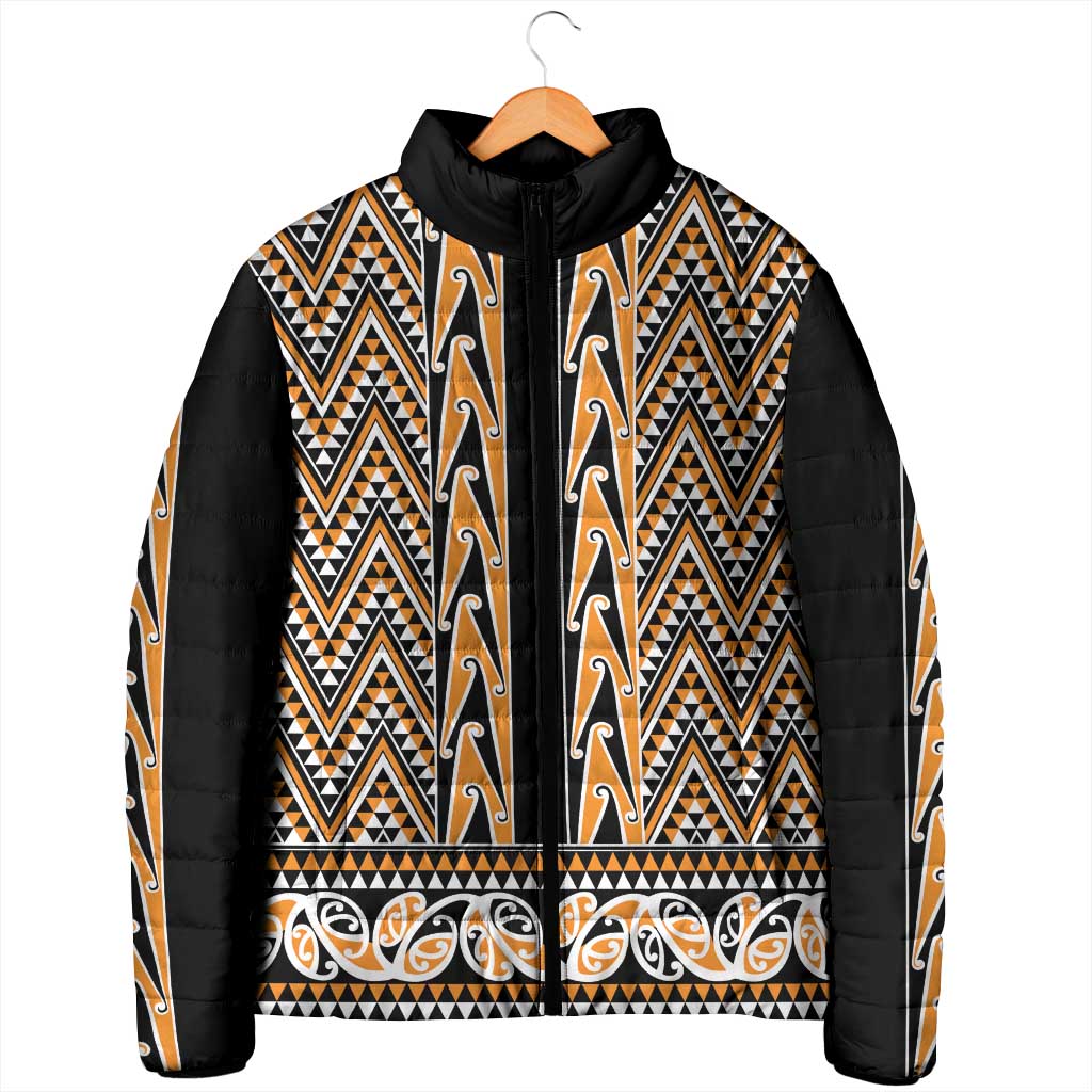 New Zealand Maori Niho Taniwha Padded Jacket Karaka Mangopare and Puhoro Pattern - Polynesian Pride
